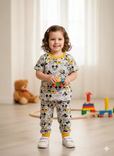 Unısex 1-4 Yaş Mıckey Mouse Pijama Takım