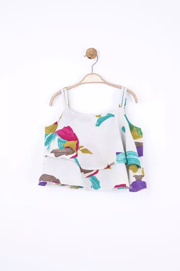 NK 8-14 Yaş Fırça Desenli Askılı Crop