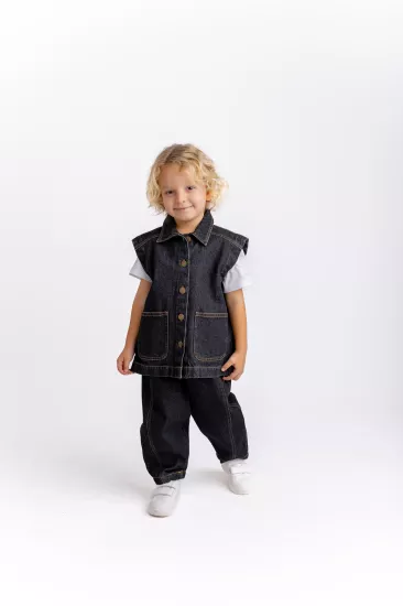 2-6 Yaş Denim Yelekli Takım Siyah