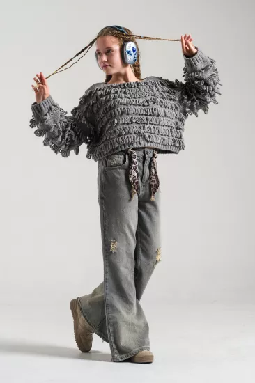 Kız Çocuk İspanyol Denim Pantolon Füme(9-15 yaş)