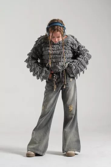 Kız Çocuk İspanyol Denim Pantolon Füme(9-15 yaş)
