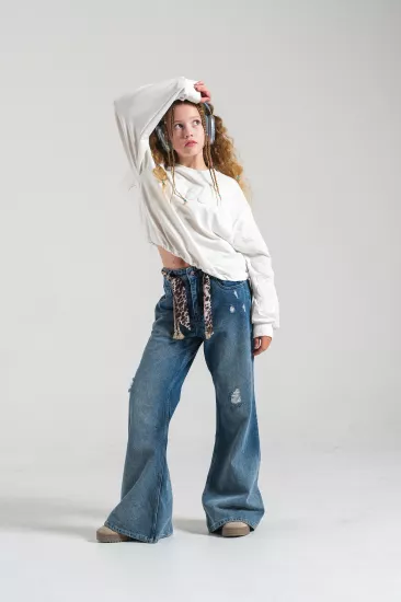 Kız Çocuk İspanyol Denim Pantolon Mavi(9-15 yaş)