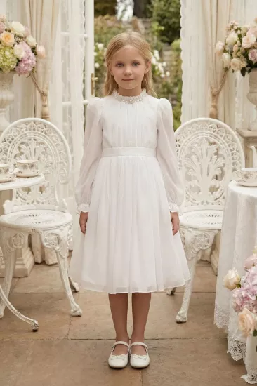 3-7 Yaş White Royal Taşlı Elbise