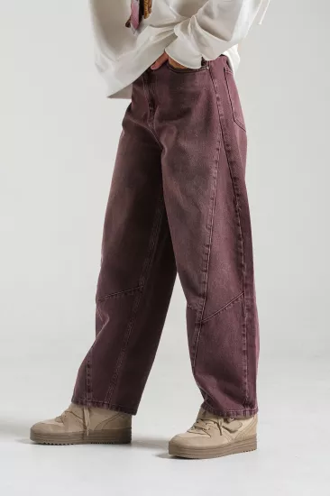 Kız Çocuk Balon Denim Pantolon Mürdüm(9-15 yaş)
