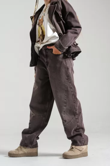 Kız Çocuk Balon Denim Pantolon Kahverengi(9-15 yaş)