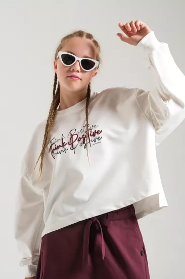 Kız Çocuk Baskılı Sweat Ekru(9-15 yaş)