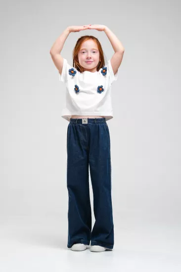 3-8 Çiçek Aplikeli Oversize Jean Takım