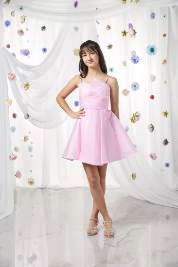 10-15 Drape Mini Parlak Pudra Abiye