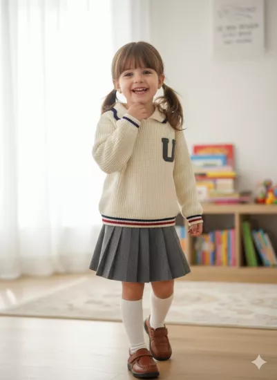 2-8 Yaş Kolej Triko Takım Krem
