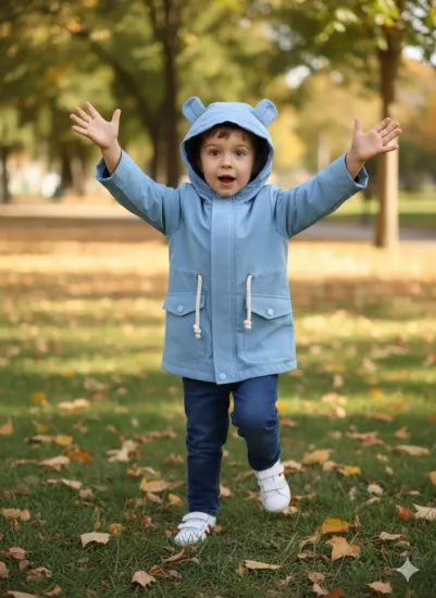 2-8 Yaş Unisex Kapüşonlu Yağmurluk/ceket Mavi