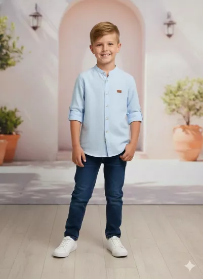 4-8 Yaş Cotton Bebe Mavisi Gömlek