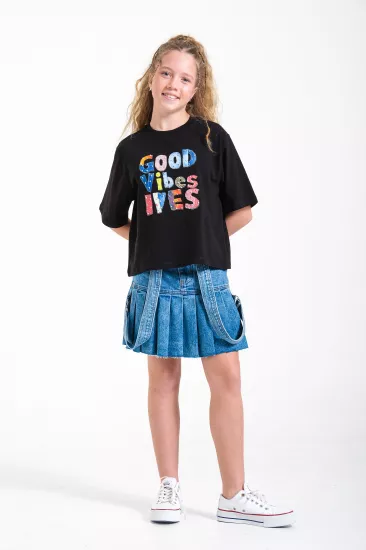8-14 Good Vibes Boncuk T-Shırt Siyah