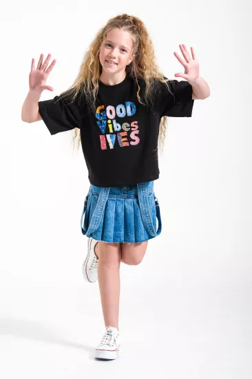 8-14 Good Vibes Boncuk T-Shırt Siyah
