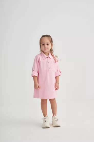 2-6 Yaş Gabardin Elbise Pudra