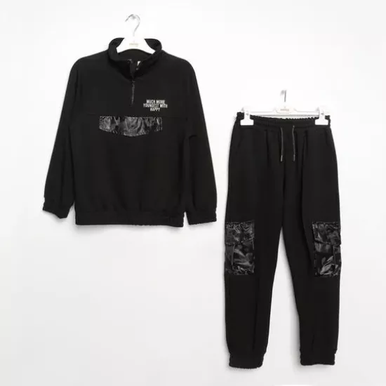 Kız Çocuk Yaka Fermuarlı Sweatshirt Pantolon 2’Li Takım 1-5 Yaş