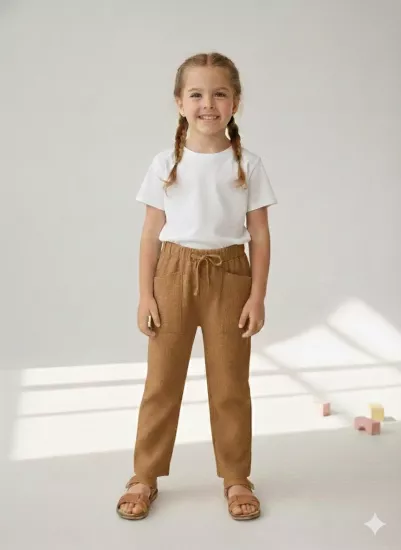 2-10 Yaş Keten Pantolon Camel