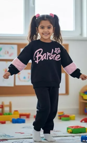 1-6 Yaş Aralığı Peluşlu Barbie Kışlık Takım Siyah