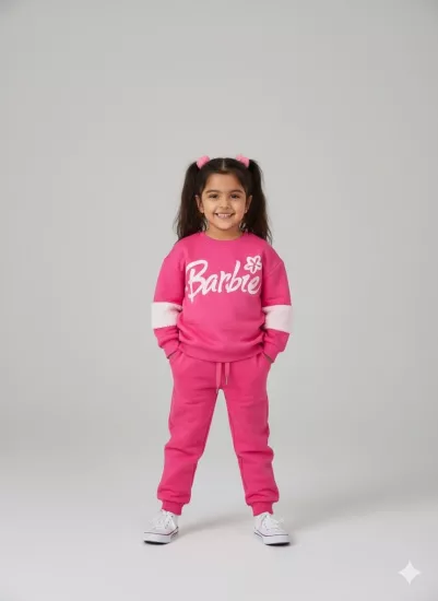 1-6 Yaş Aralığı Peluşlu Barbie Kışlık Takım Pembe