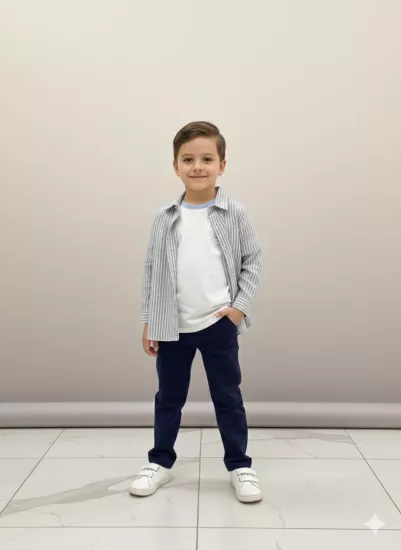 1-8 Yaş Gömlek Thısrt Pantolon 3Lü Takım