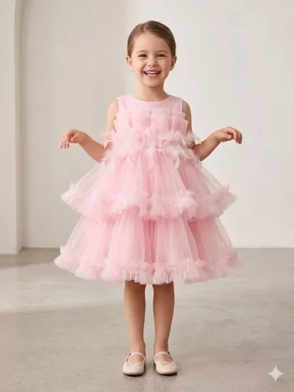 2-10 Drape Tüy Detaylı Abiye Pembe