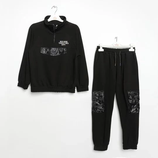 Kız Çocuk Yaka Fermuarlı Sweatshirt Pantolon 2’Li Takım 1-5 Yaş