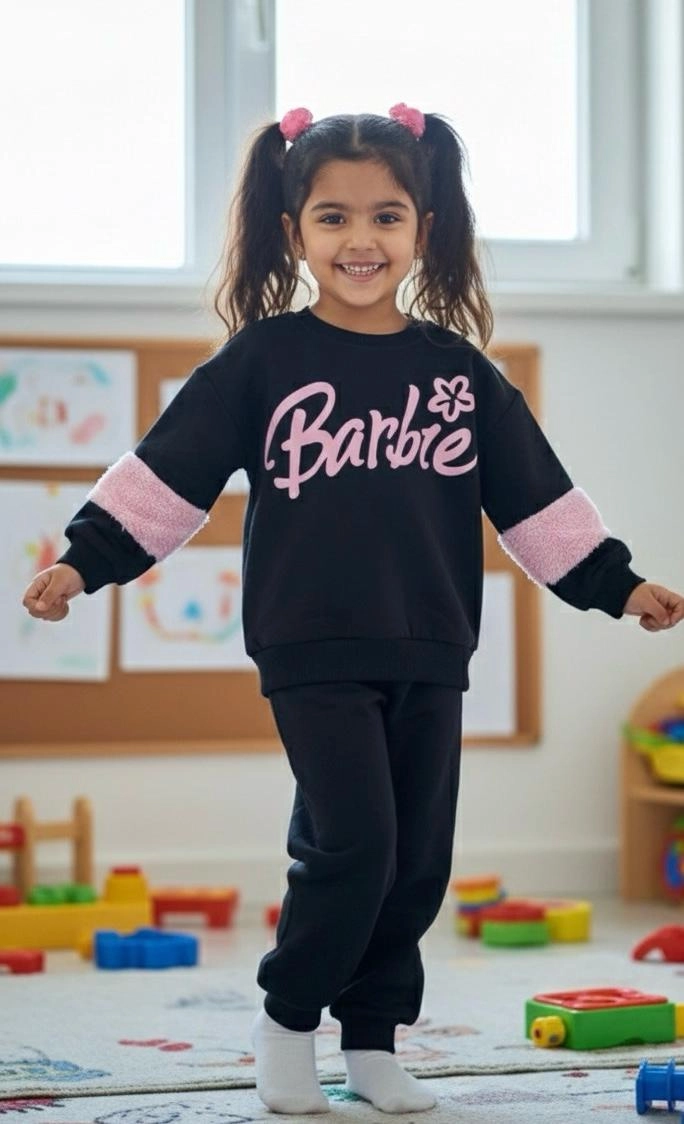 1-6 Yaş Aralığı Peluşlu Barbie Kışlık Takım Siyah