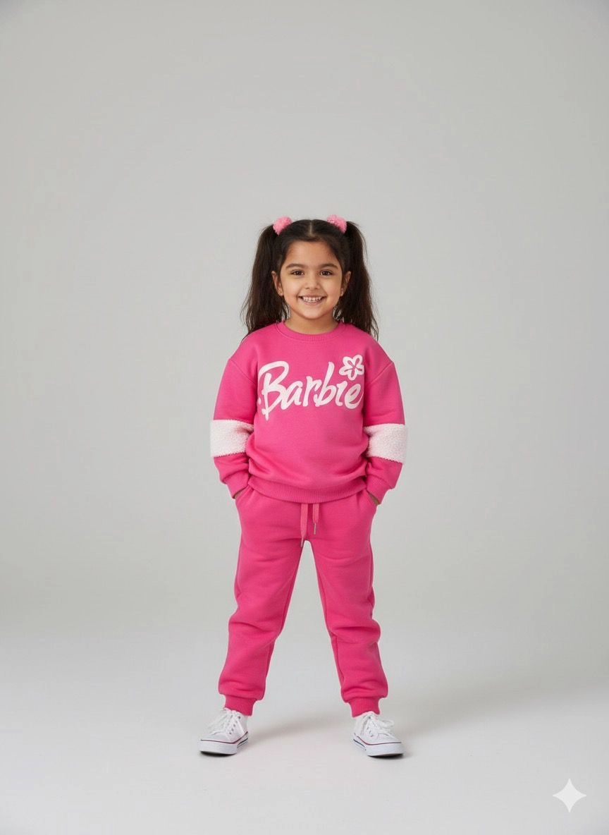 1-6 Yaş Aralığı Peluşlu Barbie Kışlık Takım Pembe