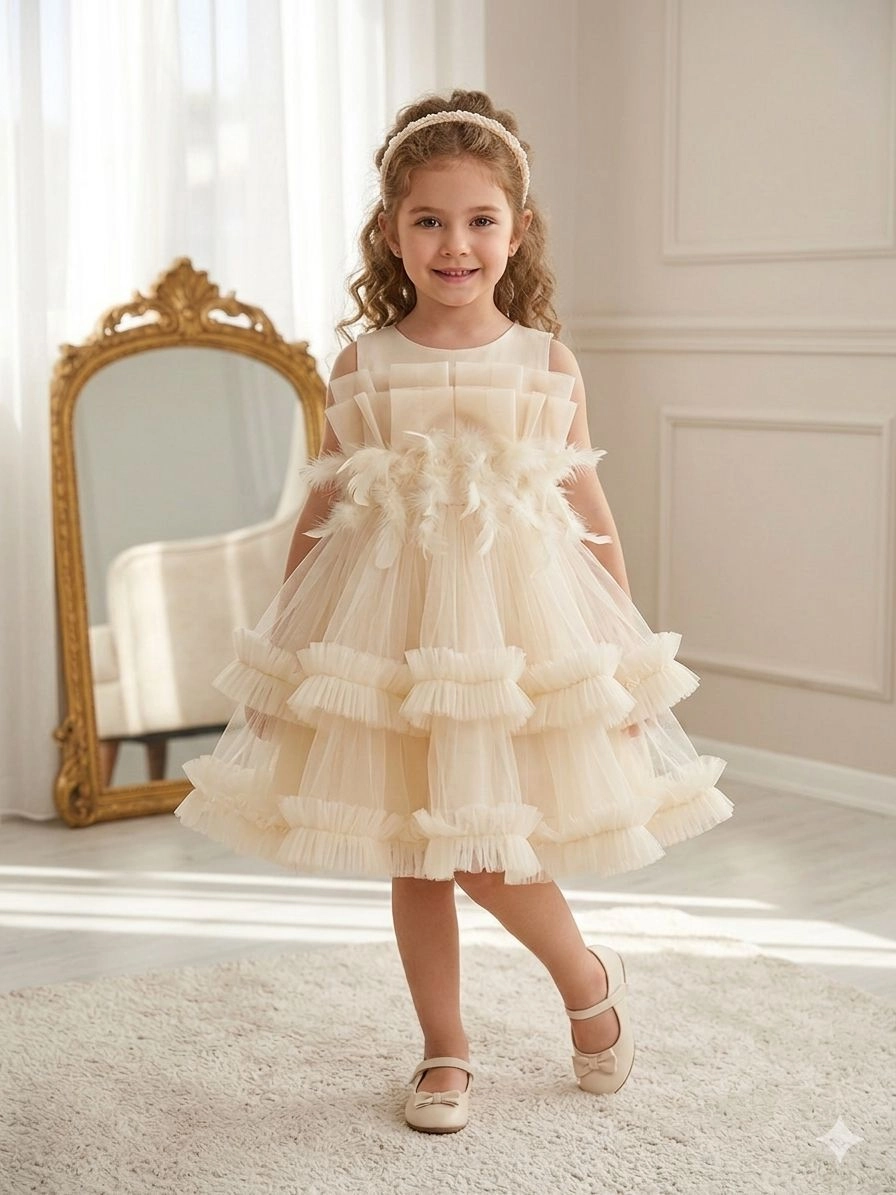 2-10 Drape Tüy Detaylı Abiye Krem